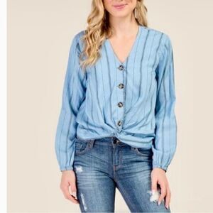 HARPER Stripe Knot Style Blouse‎  with Buttons Long Sleeve Sz M